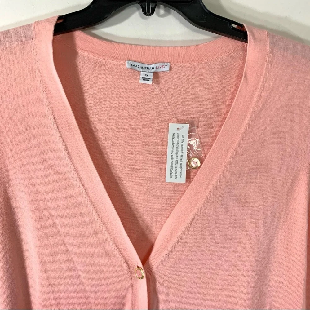 2/$35 Isaac Mizrahi Coral Dip Dye Three Quarter Sleeve Cardigan